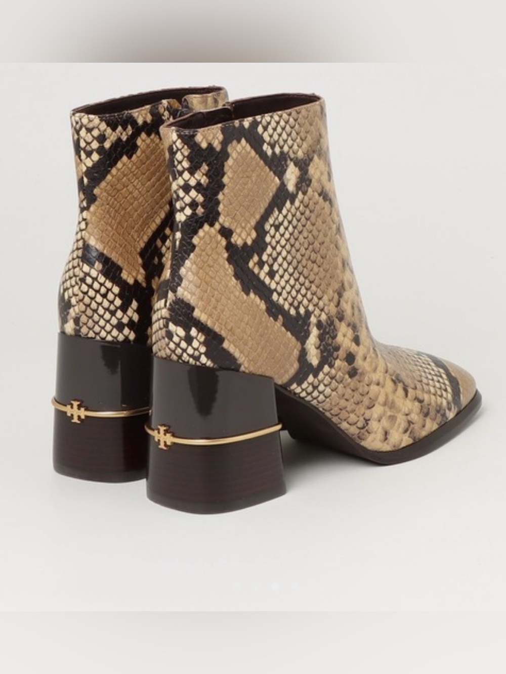 Tory Burch Ruby Snake Embossed Square Toe Block Heel Ankle Boots 6